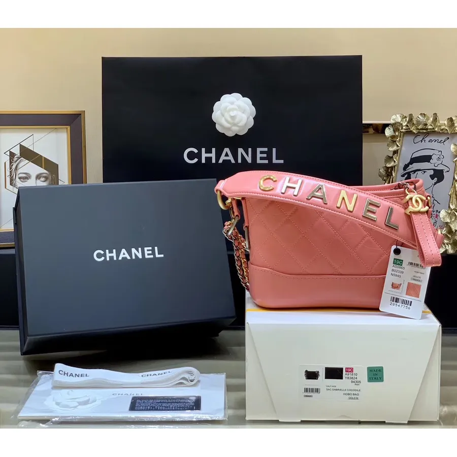 Chanel Gabrielle Hobo Laukku 20cm As0865 Bi-color Hardware Vanhentunut Vasikannahka Nahka Kevät/summer Act 1 2020 Kokoelma, Lohe