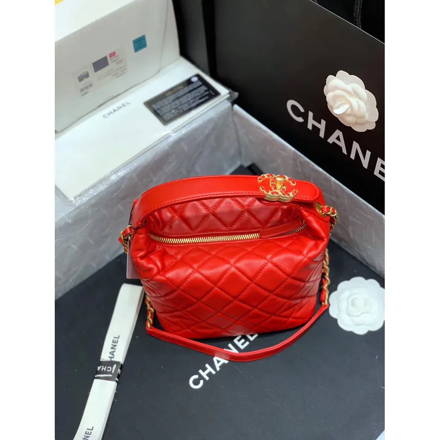 Sac Hobo Chanel 20cm Cuir D'agneau Collection Printemps/été Acte 2 2020, Rouge