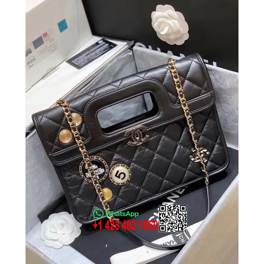 Sac à Poignée Chanel Charms 28cm As1430 Cuir D'agneau Collection Printemps/été Acte 2 2020, Noir