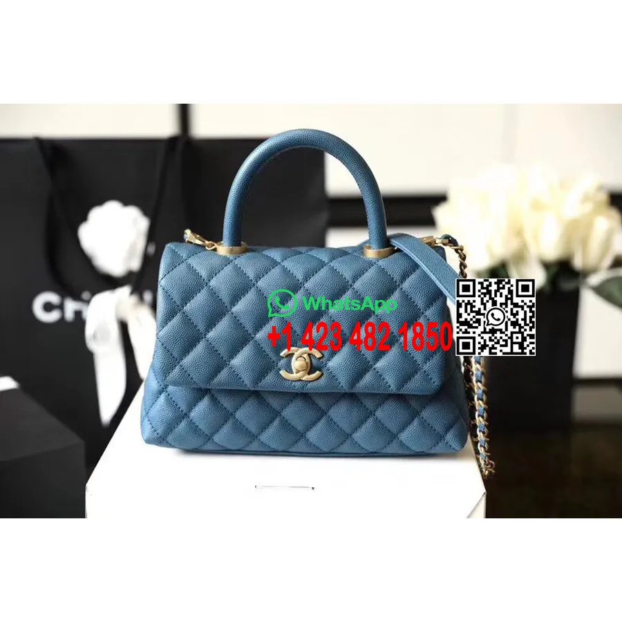 Chanel Coco Håndtak Vattert øgle Håndtak Bag 24cm Kaviar Skinn Gull Hardware Vår/sommer 2020 Akt 1 Kolleksjon, Sjøblå