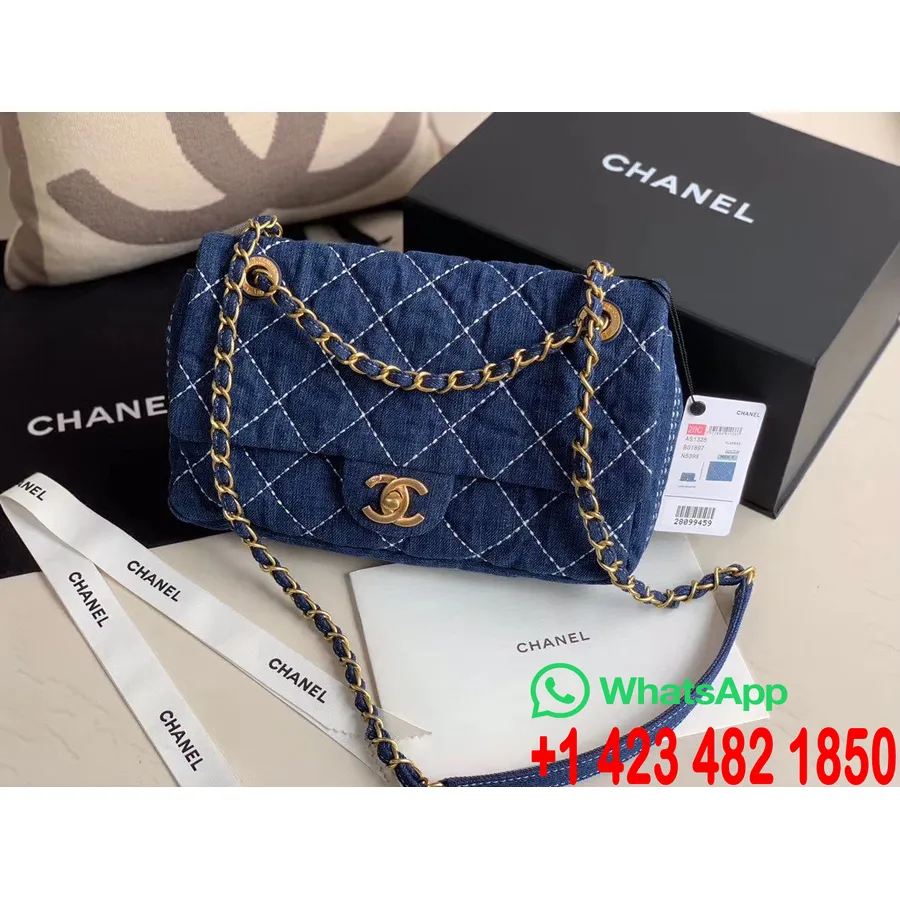 Chanel Denim Kapaklı çanta 26cm Kuzu Deri Cruise 2020 Koleksiyonu, Denim Mavi