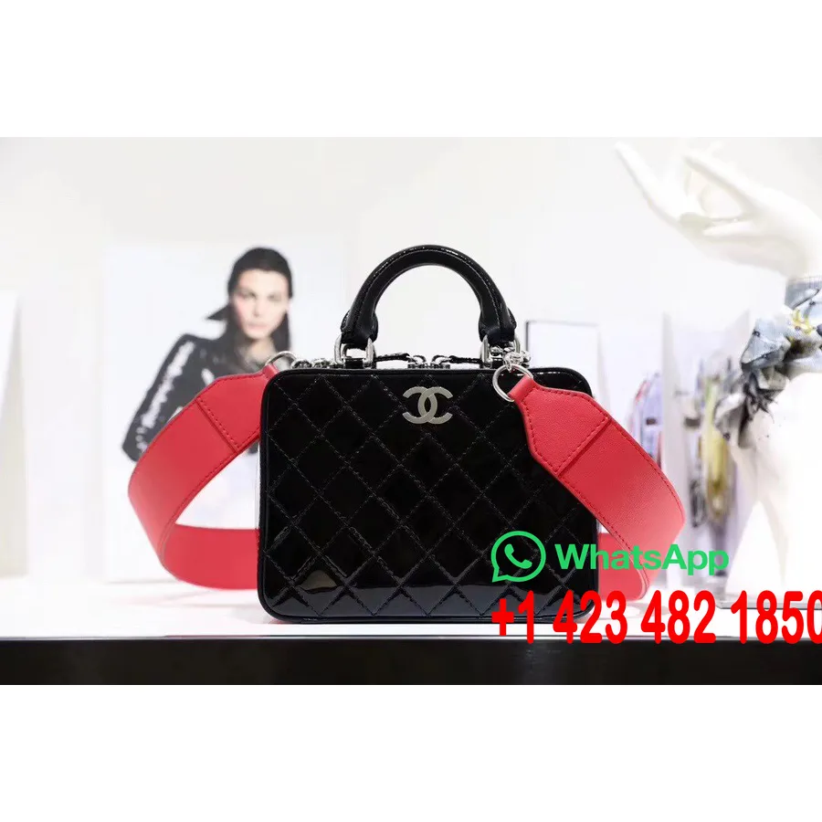 Sac Vanity Chanel 20cm As1324 Cuir Verni Collection Croisière 2020, Noir/rouge