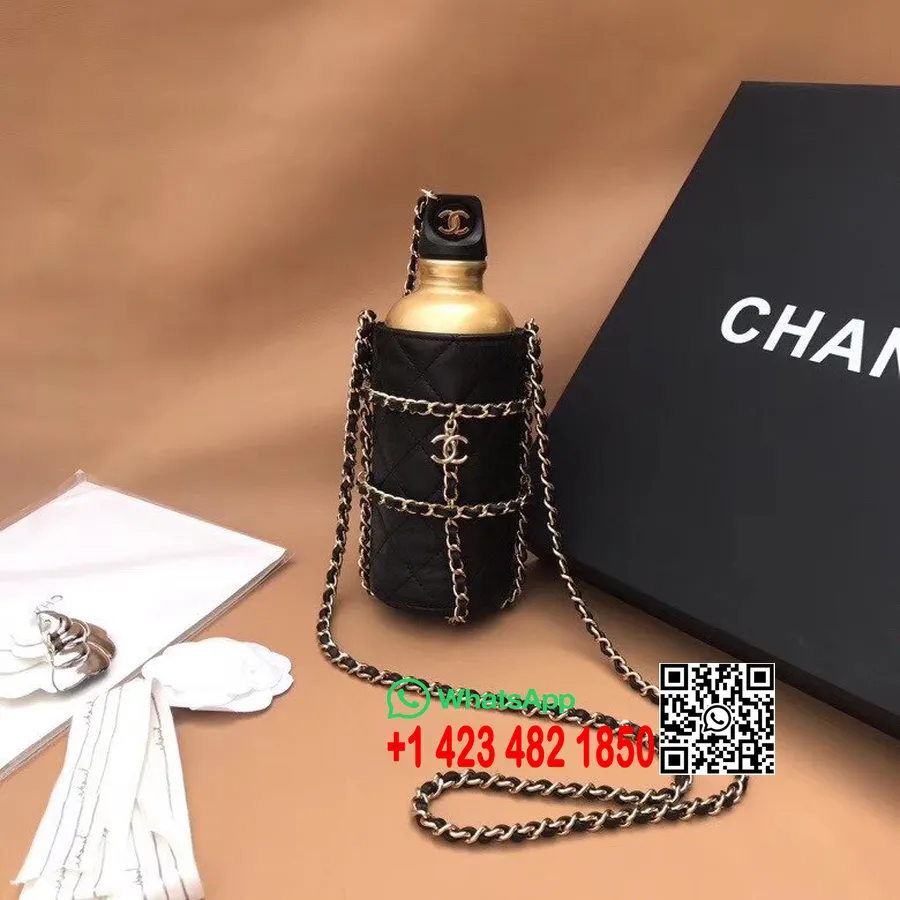 Sac Flask Brodé Chaîne Chanel 10 Cm As1324 Cuir D'agneau Collection Croisière 2020, Noir