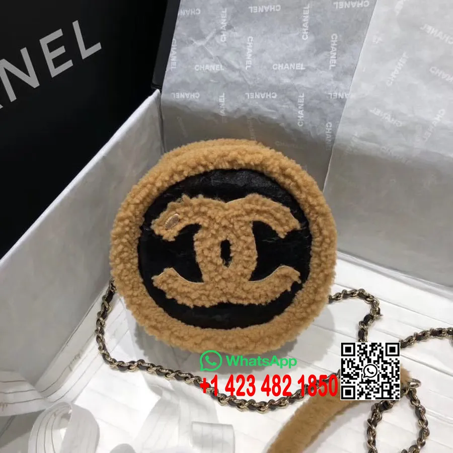 Chanel Lână Cc Logo Poșeta Rotundă Pentru Monede Geantă De Umăr 12 Cm Piele De Vițel Feronerie Aurie Antică Toamna/iarna 2019 Co