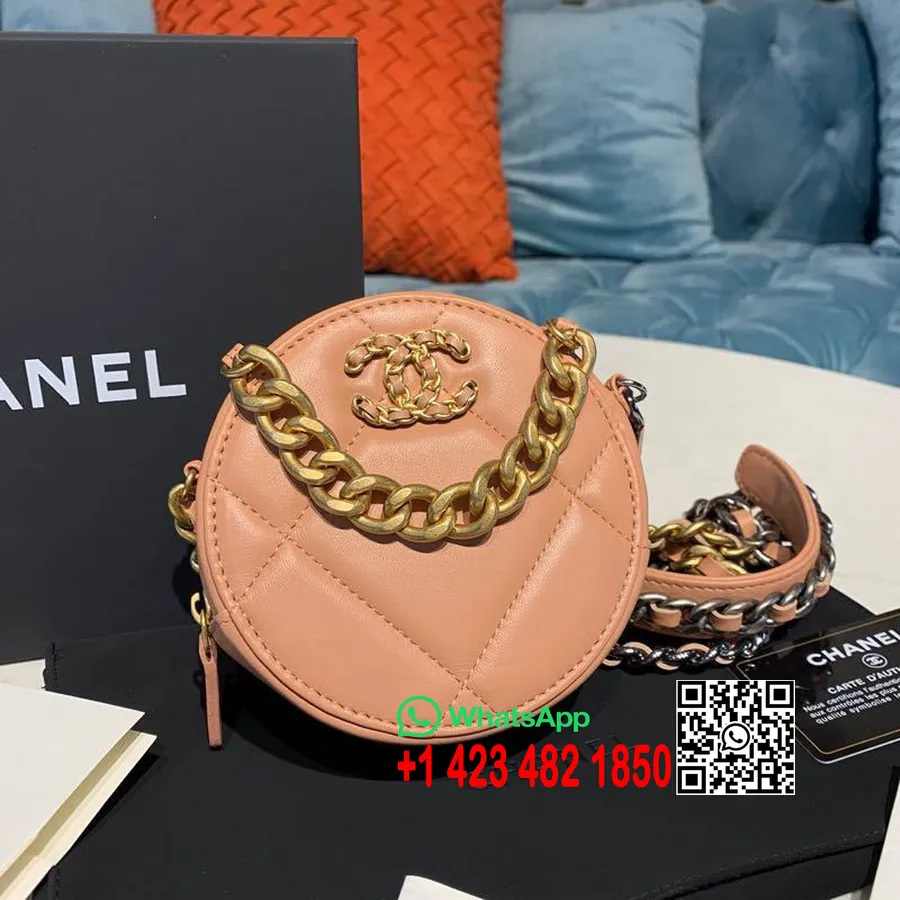 Chanel țesut Cc Logo Poșeta Rotundă Pentru Monede Geantă De Umăr 12 Cm Piele De Capră Hardware Antic Auriu Colecția Toamnă/iarna