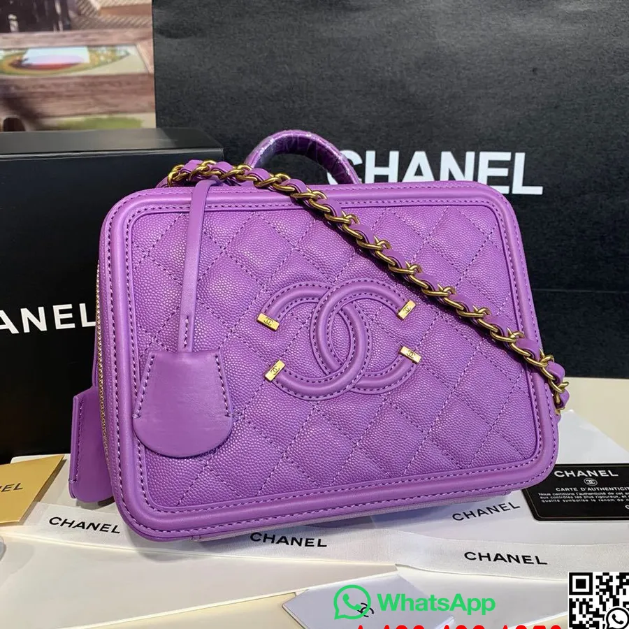 Chanel Cc Borsa Da Trucco In Filigrana 20 Cm Hardware Dorato In Pelle Di Caviale Collezione Primavera/estate 2020 Atto 1, Viola