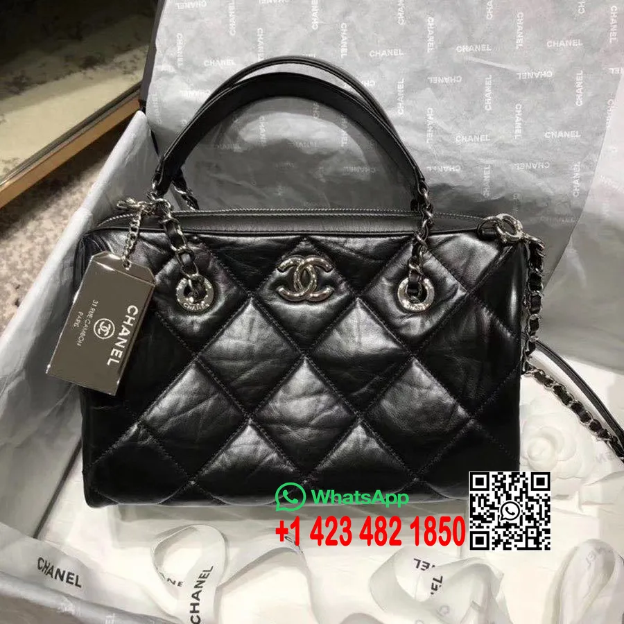 Sac Bowling Chanel 28cm Cuir D'agneau Collection Croisière 2020, Noir