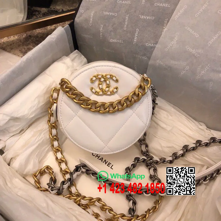 Chanel Tissé Cc Logo Rond Porte-monnaie Sac à Bandoulière 12 Cm Cuir De Chèvre Matériel Ou Antique Automne / Hiver 2019 Collecti