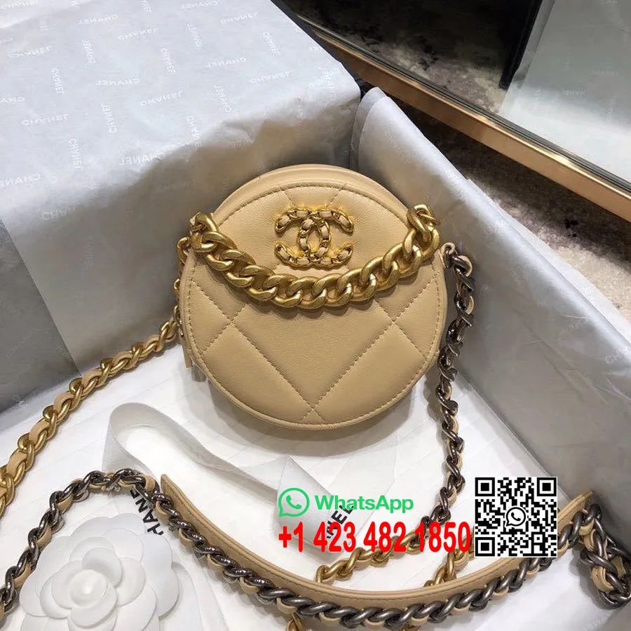 Chanel Woven Cc Logo Apaļa Monētu Somiņa Plecu Soma 12cm Kazādas ādas Antīka Zelta Aparatūra 2019. Gada Rudens/ziemas 1. Cēliena