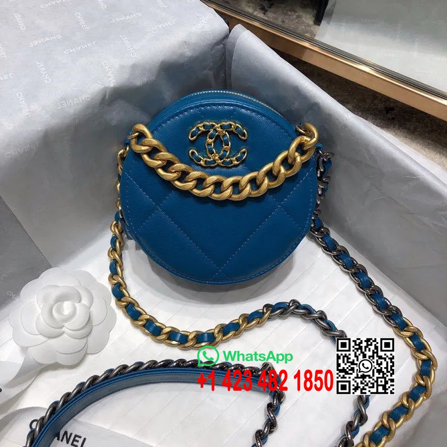 Chanel Tissé Cc Logo Rond Porte-monnaie Sac à Bandoulière 12 Cm Cuir De Chèvre Matériel Ou Antique Automne / Hiver 2019 Collecti