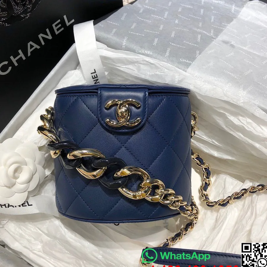 Sac Vanity Chanel Grande Chaîne 16cm Cuir D'agneau Collection Croisière 2020, Bleu Marine