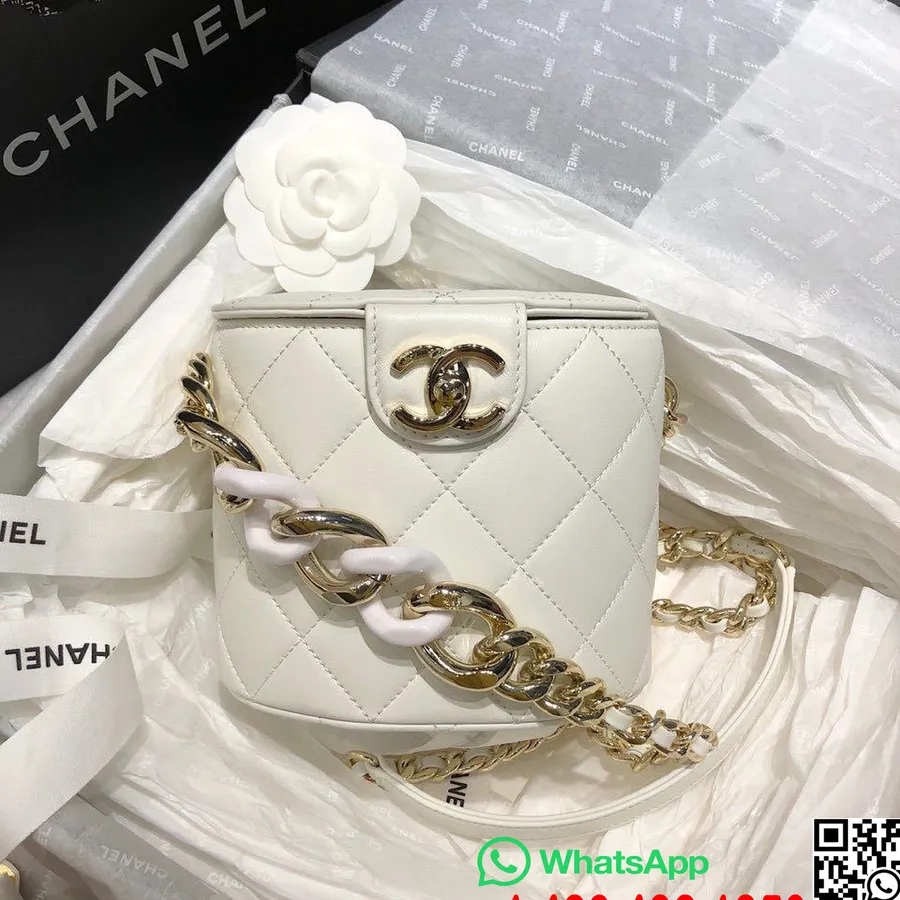 Sac Vanity Chanel Grande Chaîne 16cm Cuir D'agneau Collection Croisière 2020, Blanc