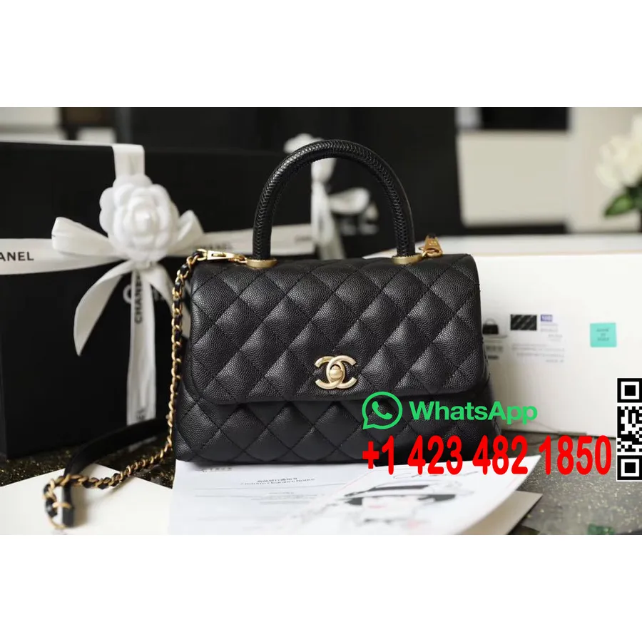 Chanel Coco λαβή καπιτονέ τσάντα 30cm δέρμα χαβιάρι χρυσό υλικό άνοιξη/καλοκαίρι 2020 συλλογή πράξη 1, μαύρο/μαύρο