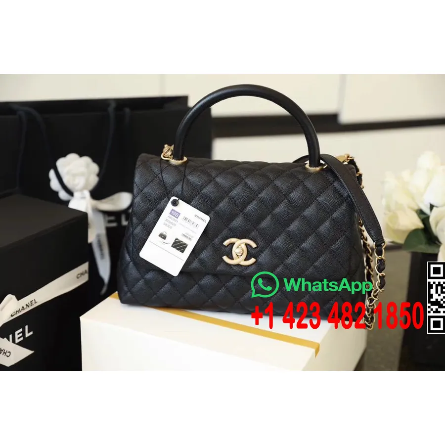 Chanel Coco λαβή καπιτονέ τσάντα 30cm δέρμα χαβιάρι χρυσό υλικό άνοιξη/καλοκαίρι 2020 συλλογή πράξη 1, μαύρο/κόκκινο