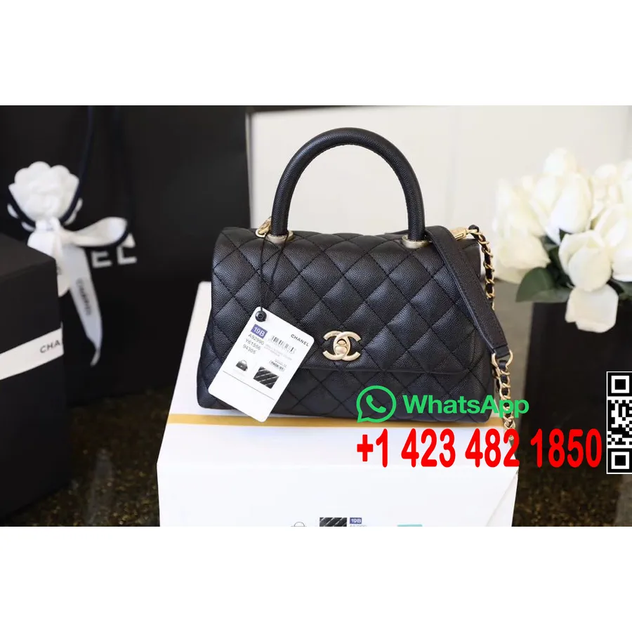 Chanel Coco Saplı Kapitone Kertenkele Saplı Çanta 24cm Havyar Deri Altın Donanım İlkbahar/yaz 2020 Act 1 Koleksiyonu, Siyah/kırm