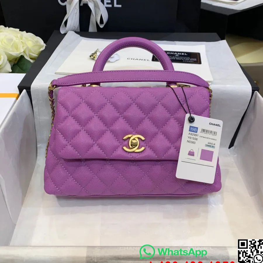 Sac Matelassé Chanel Coco Handle 24cm Cuir Caviar Matériel Doré Collection Printemps/été 2020 Acte 1, Violet