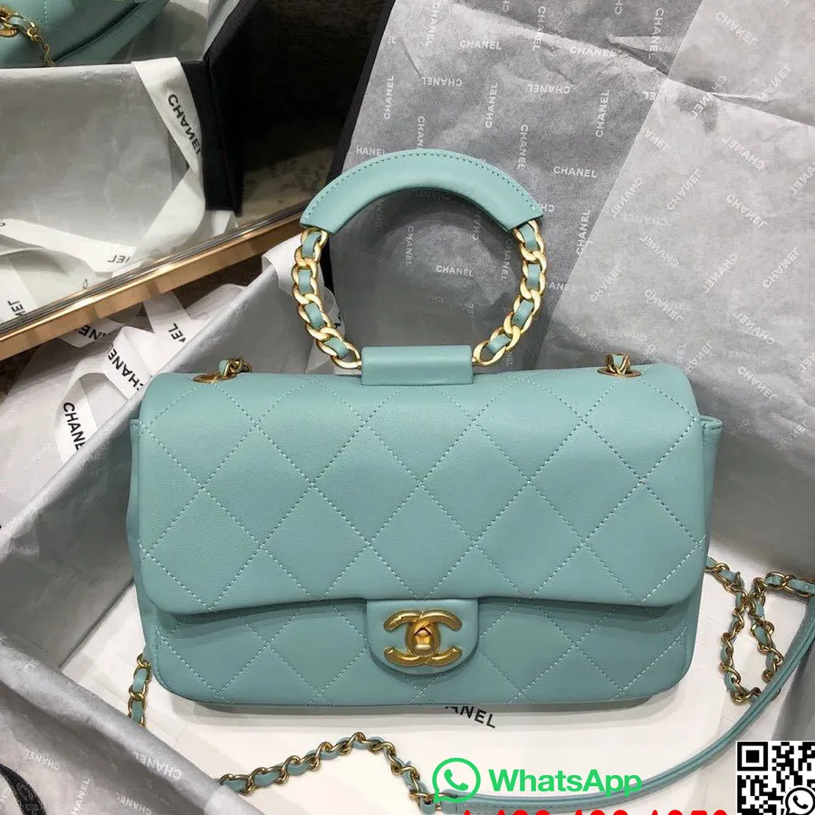 Τσάντα Chanel κυκλική λαβή 20cm δέρμα αρνιού συλλογή άνοιξη/καλοκαίρι 2020 Act 1, τιρκουάζ