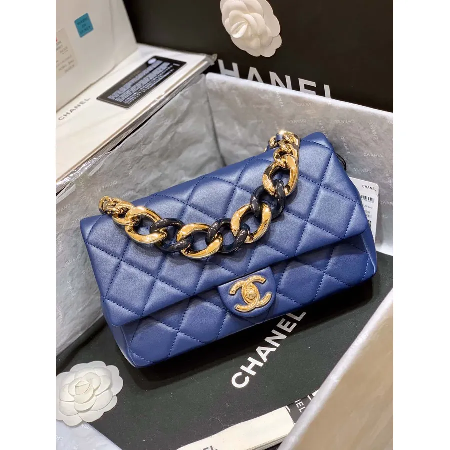 Chanel Taška S Velkou řetízkovou Chlopní 24 Cm Jehněčí Kůže Cruise Kolekce 2020, Tmavě Modrá