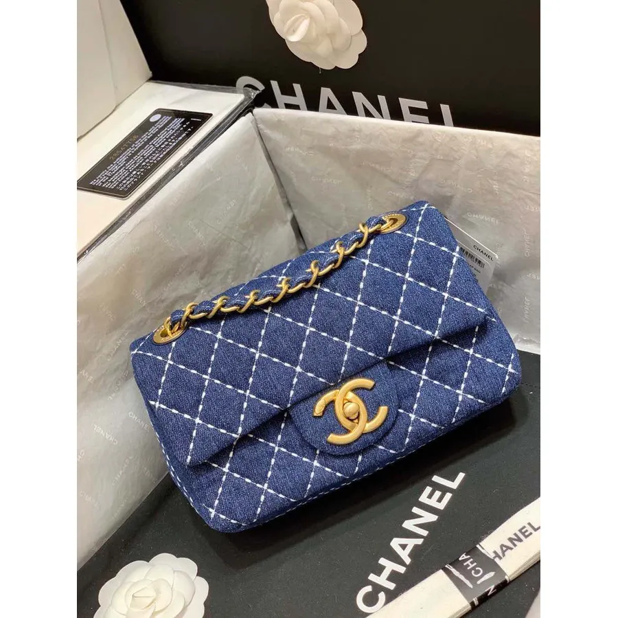 Chanel Denim Flap Bag 20cm Lambskin Leather Spring/Summer 2020 Act 1 Collection, Blue Jean