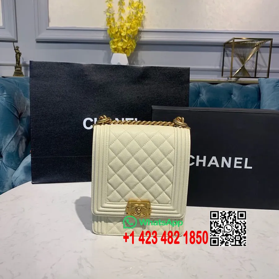 Chanel Boy North South Bag 20cm Gold Hardware Caviar Leather Spring/Summer 2020 Collection, White