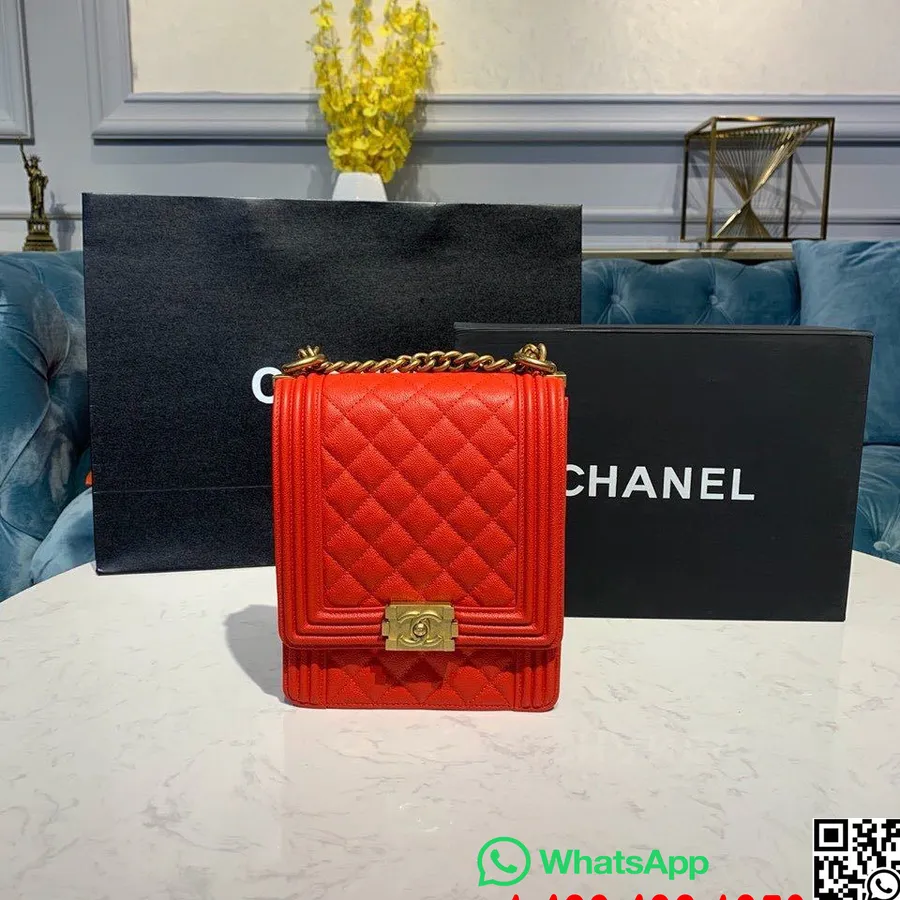 Chanel Boy North South Bag 20cm Gold Hardware Caviar Leather Spring/Summer 2020 Collection, Red