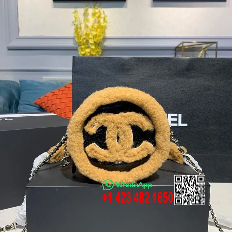 Chanel Lână Cc Logo Poșeta Rotundă Pentru Monede Geantă De Umăr 12 Cm Piele De Vițel Feronerie Aurie Antică Toamna/iarna 2019 Co