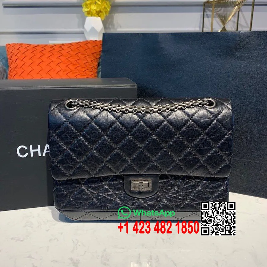 Chanel Heruitgave 2.55 Tas 28cm Lamsleer Verouderde Zilveren Hardware Cruise 2019 Klassieke Collectie, Zwart