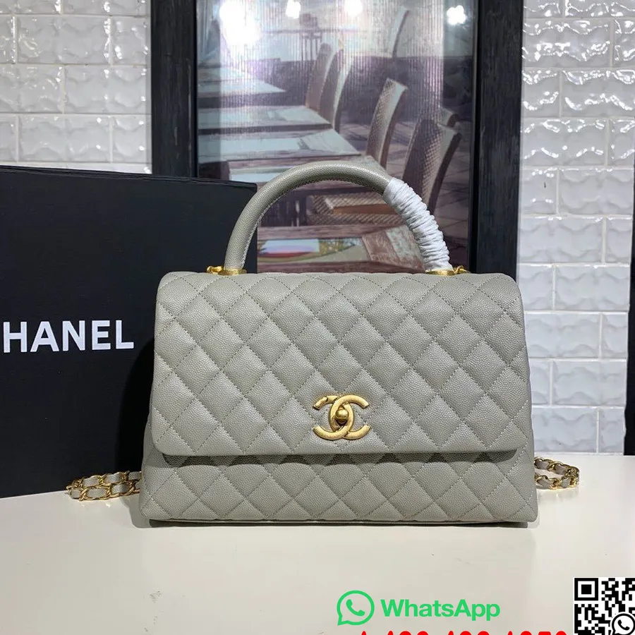 Капитонирана чанта с поддръжка Chanel Coco 30 см хайвер кожа златен обков колекция пролет/лято 2019 акт 1, сиво