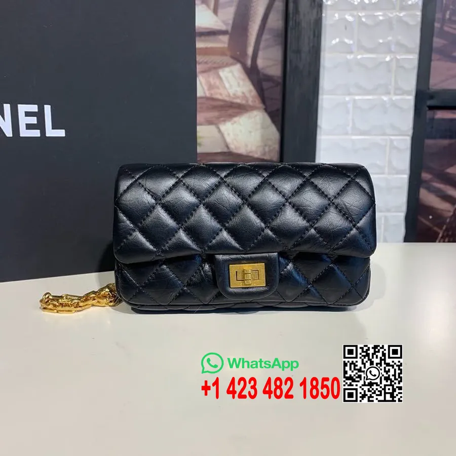 Chanel Reissue 2,55 řetízek Taška Přes Pas 18cm Jehněčí Kůže Zlatá Hardware Cruise 2019 Klasická Kolekce, černá