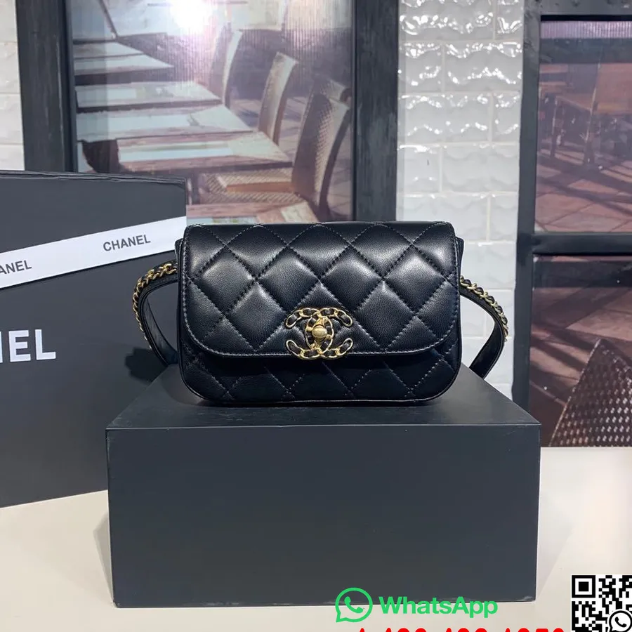 Chanel 19 Taška Přes Pas 18cm Jehněčí Kůže Zlatý Hardware Cruise 2019 Klasická Kolekce, černá