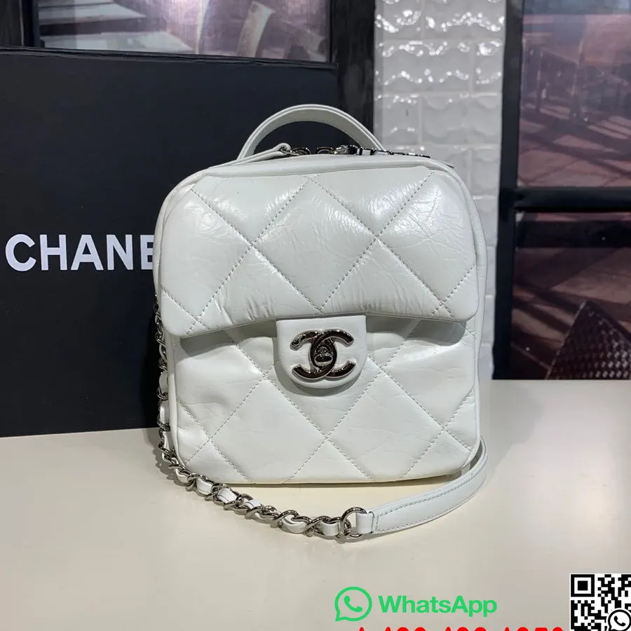 Chanel Kameratasche, 18 Cm, Lammleder, Silberfarbene Hardware, Kreuzfahrt, Saisonkollektion 2020, AS1323, Weiß