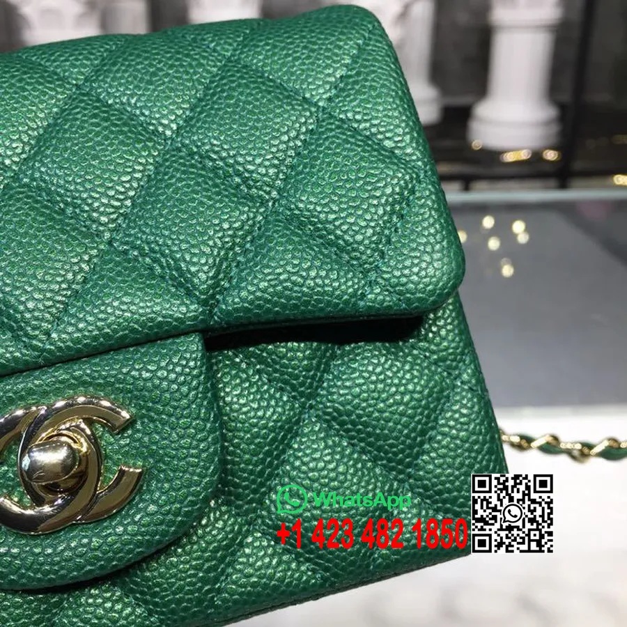 Chanel Mini Klapka 18 Cm Kaviár Kožený Zlatý Hardvér Jeseň/zima 2019 Akt 1 Kolekcia, Zelená