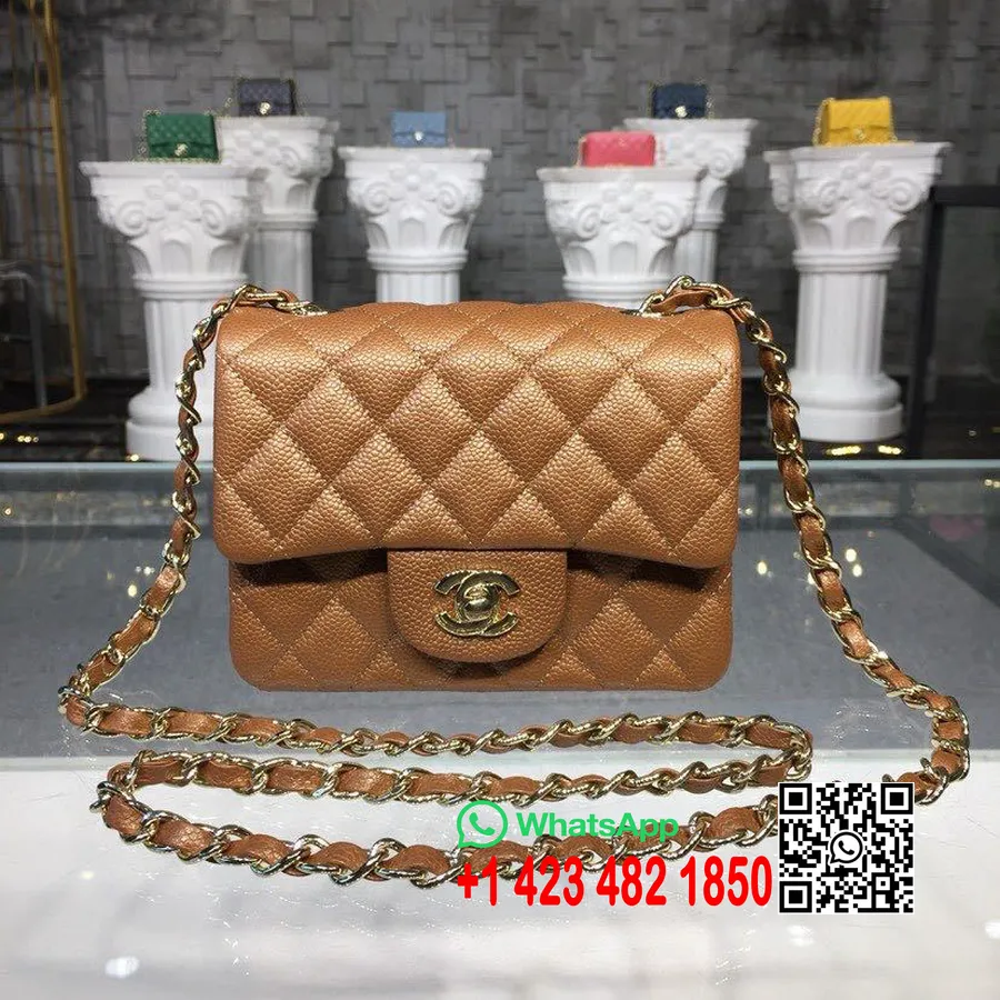 Chanel Mini Klapka 18 Cm Kaviár Kožený Zlatý Hardvér Jeseň/zima 2019 Akt 1 Kolekcia, Hnedá