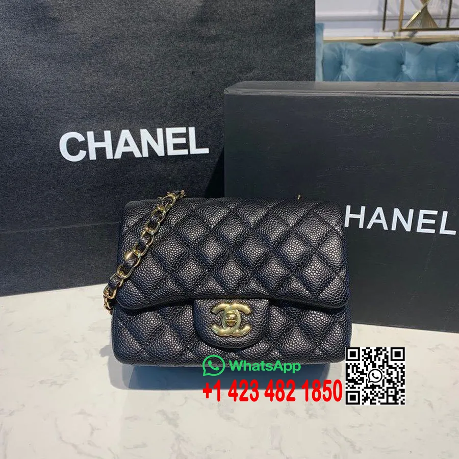 Chanel Mini Solapa 18 Cm Cuero Caviar Herrajes Dorados Colección Otoño/invierno 2019 Acto 1, Negro