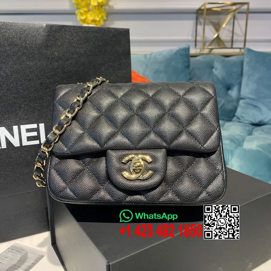 Chanel Mini Solapa 18 Cm Cuero Caviar Herrajes Dorados Colección Otoño/invierno 2019 Acto 1, Negro