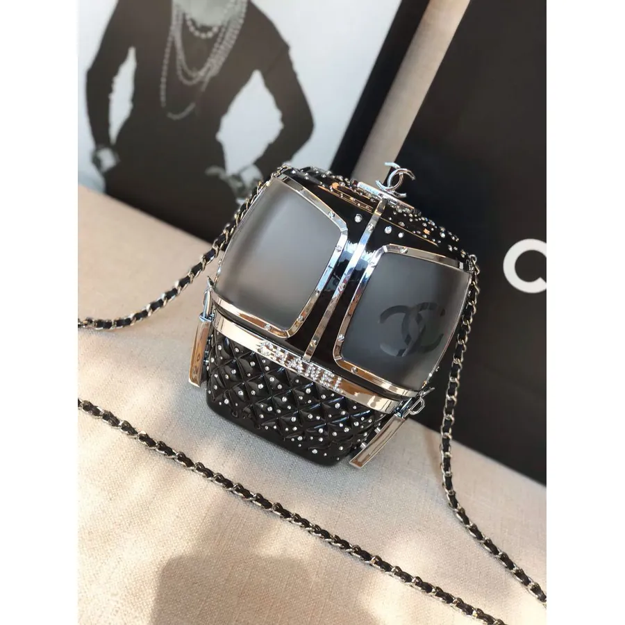 Chanel Gondola Lift Minaudiere Bag Plexiglass Evening Bag Silver Hardware Fall/Winter 2019 Collection, Black