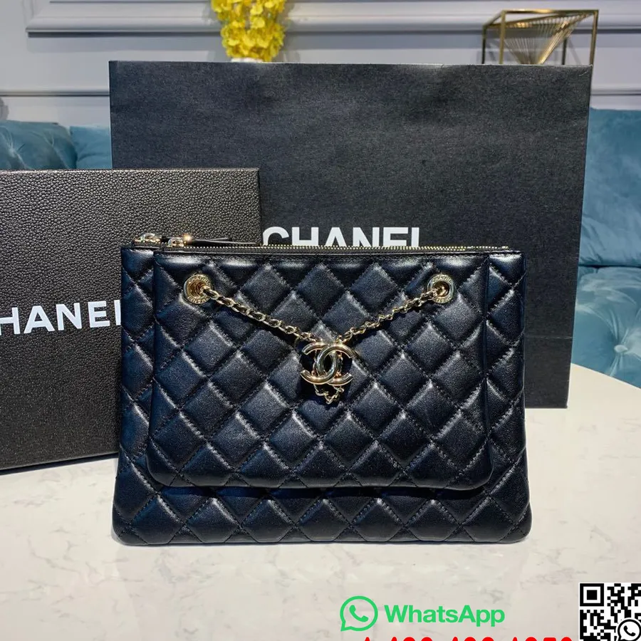 Chanel Double Case Bags With Strap 28cm Lambskin Leather Gold Hardware Cruise 2020 Seasonal Collection AP1073,  Black