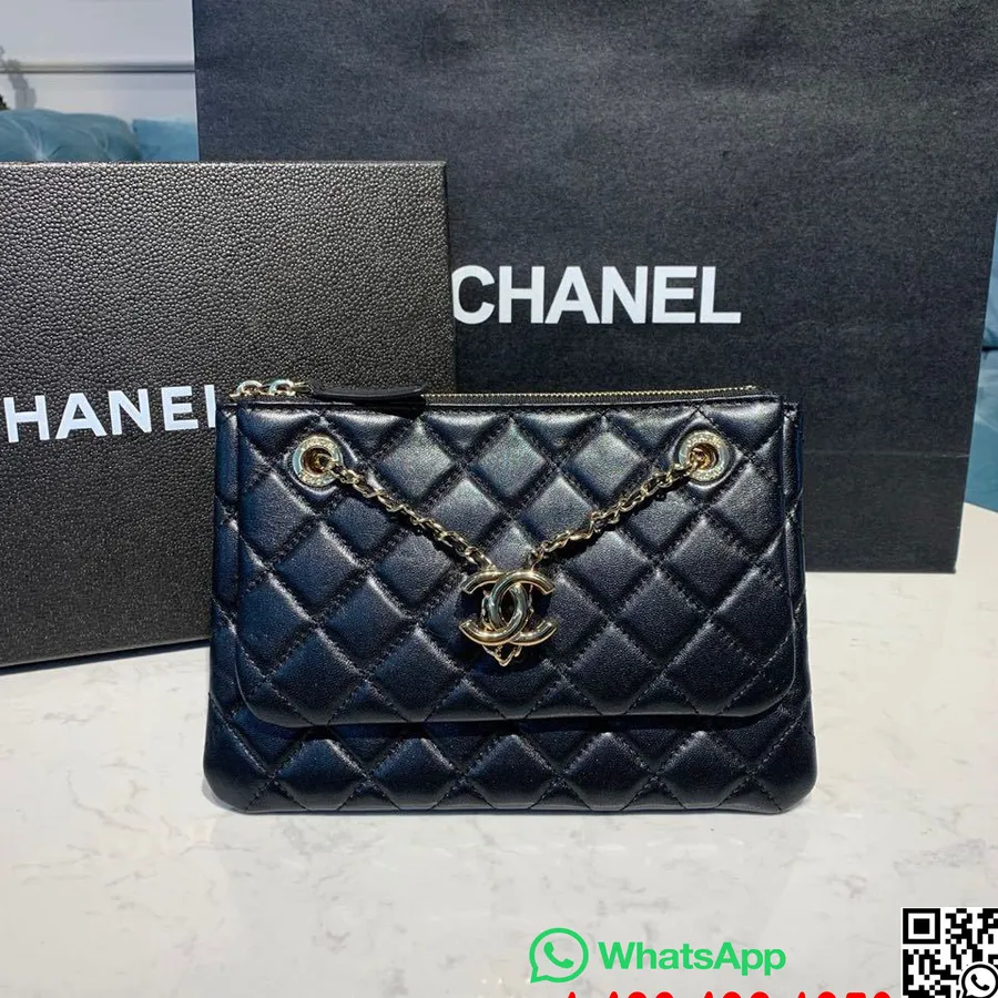 Chanel Double Case Bags With Strap 24cm Lambskin Leather Gold Hardware Cruise 2020 Seasonal Collection AP1073,  Black