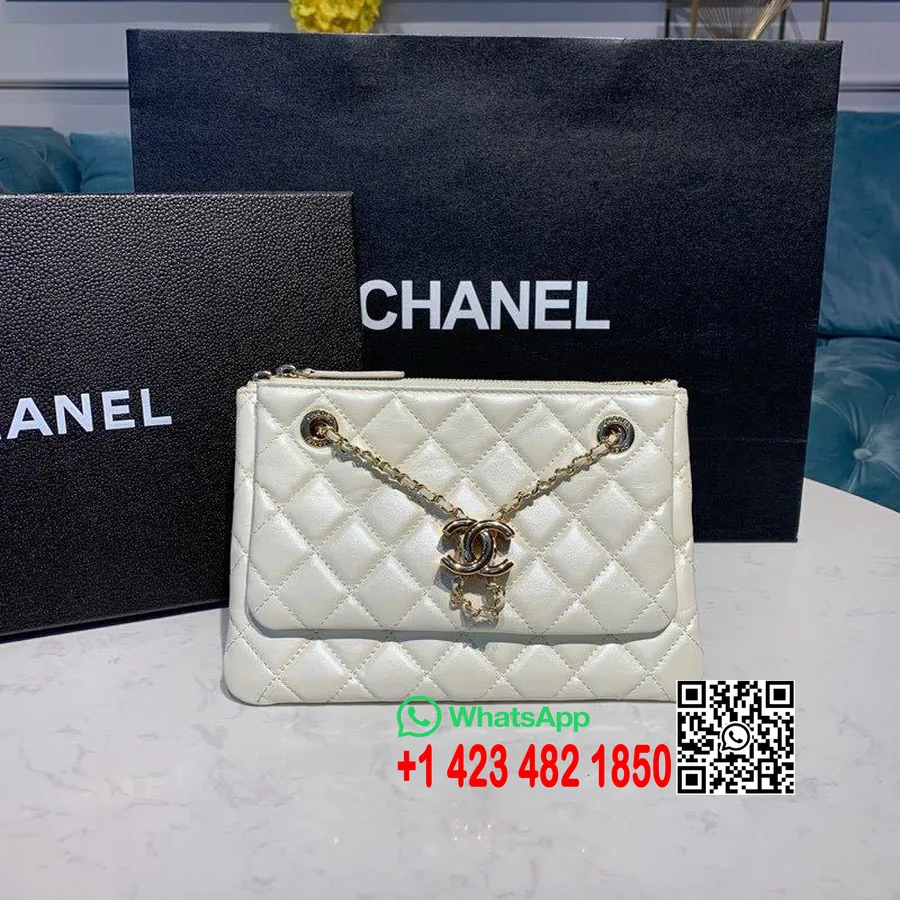 Chanel Double Case Bags With Strap 24cm Lambskin Leather Gold Hardware Cruise 2020 Seasonal Collection AP1073, White