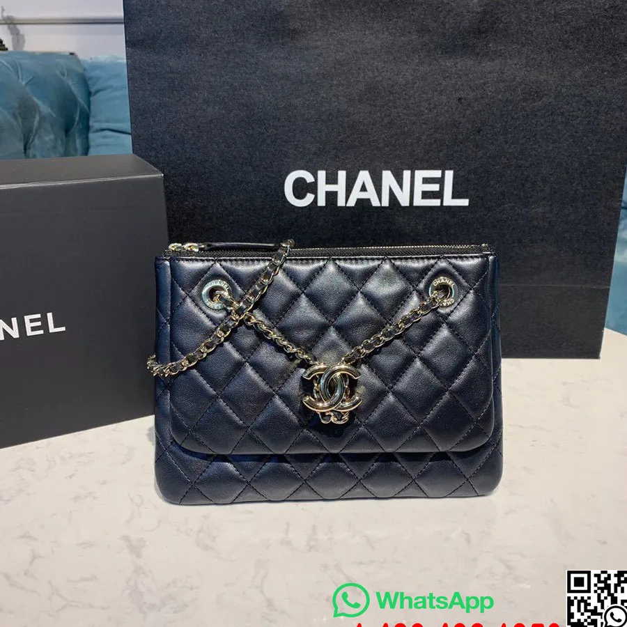 Chanel Double Case Bags With Strap 24cm Lambskin Leather Gold Hardware Cruise 2020 Seasonal Collection AP1073, Black