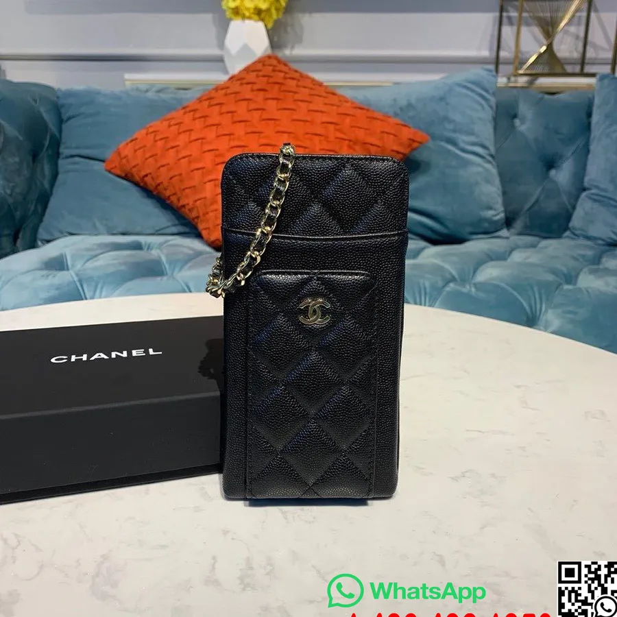 Chanel Mobile Phone Pouch Holder Shoulder Bag 12cm Caviar Leather Gold Hardware Fall/Winter 2019 Act 1 Collection, Black