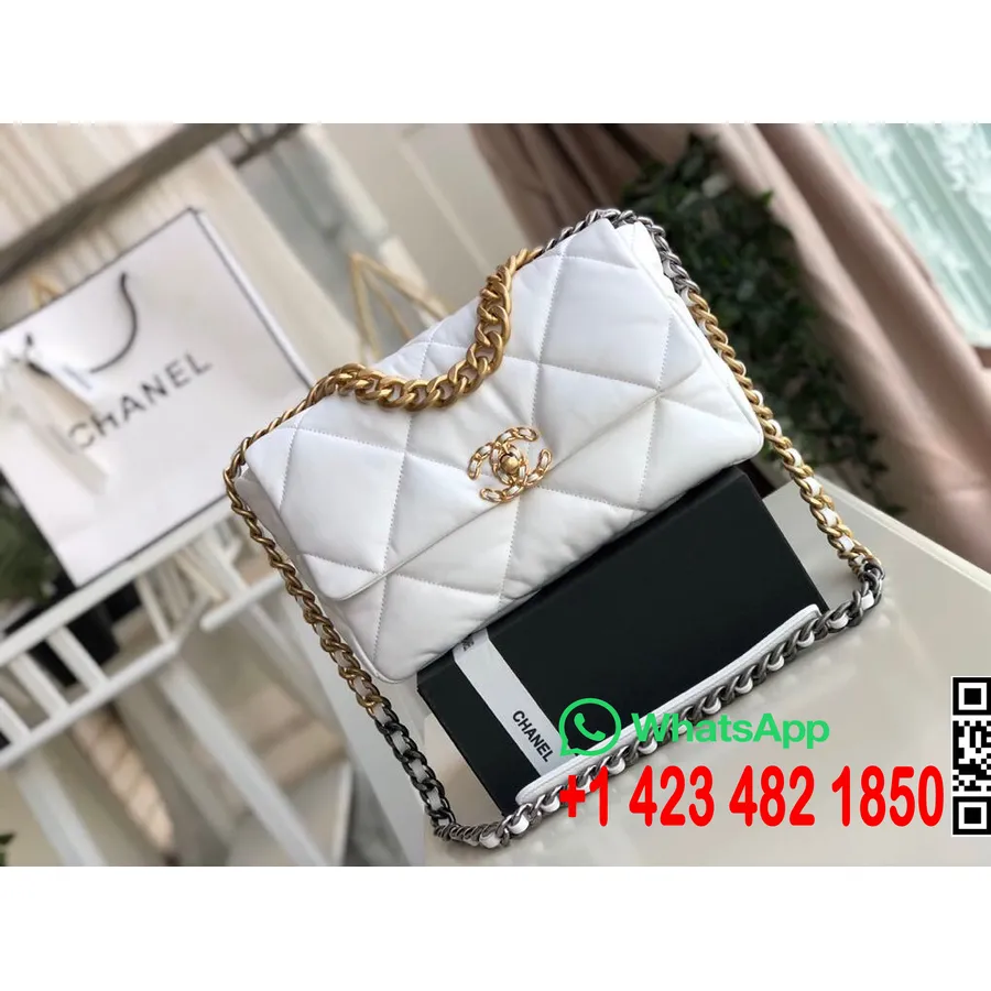 Sac à Rabat Chanel 19 30cm Cuir De Chèvre Collection Automne/hiver 2019 Acte 1, Blanc