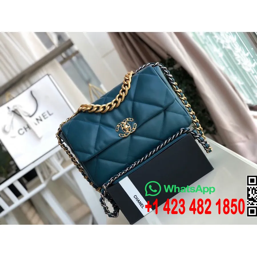 Sac à Rabat Chanel 19 30cm Cuir De Chèvre Collection Automne/hiver 2019 Acte 1, Bleu