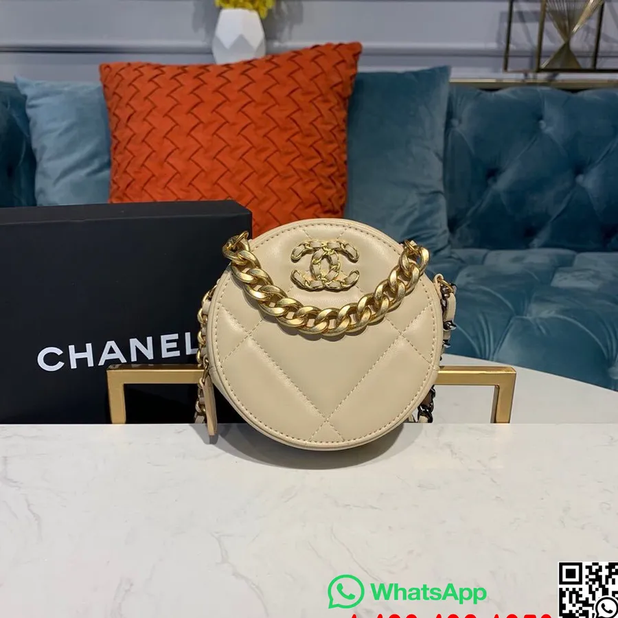 Chanel țesut Cc Logo Poșeta Rotundă Pentru Monede Geantă De Umăr 12 Cm Piele De Capră Hardware Antic Auriu Colecția Toamnă/iarna