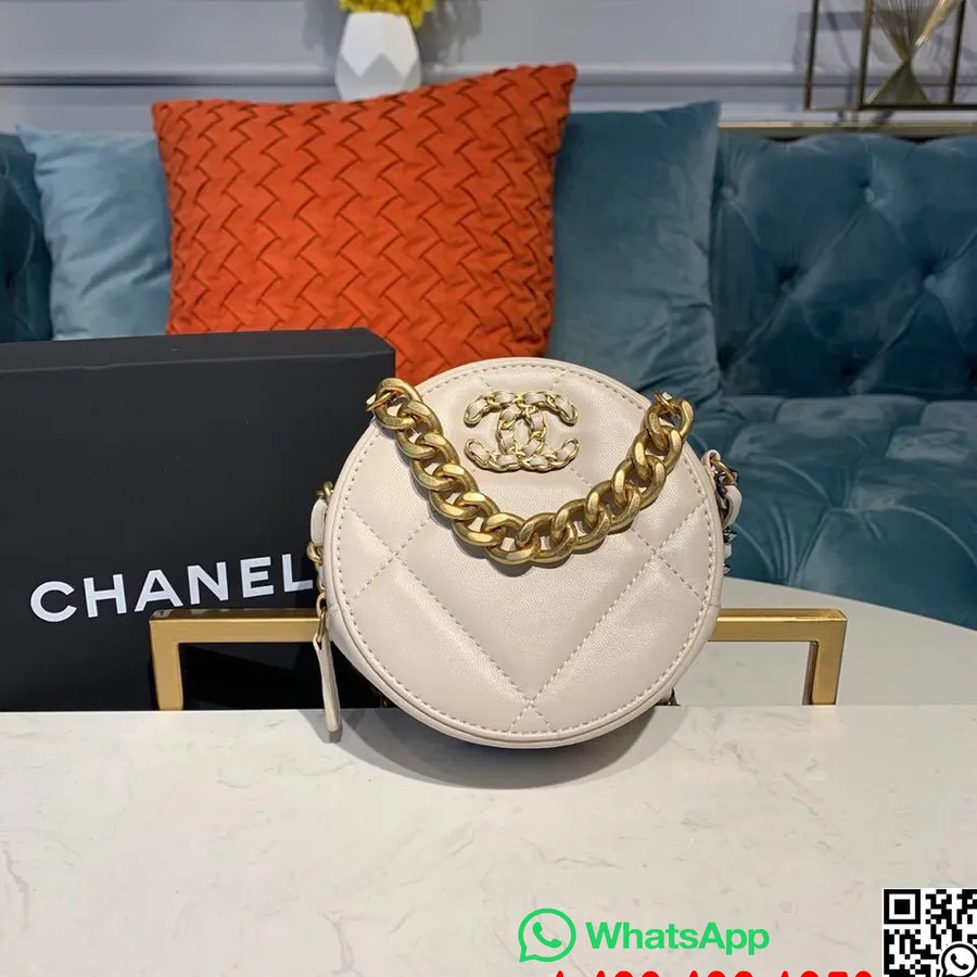 Chanel țesut Cc Logo Poșeta Rotundă Pentru Monede Geantă De Umăr 12 Cm Piele De Capră Hardware Antic Auriu Colecția Toamnă/iarna