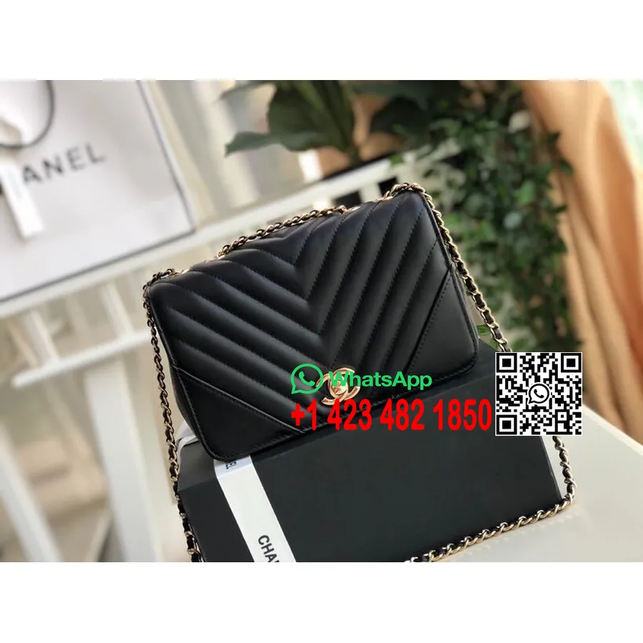 Geanta De Umar Chanel Chevron 20cm Piele De Vitel Feronerie Aurie Toamna/iarna 2019 Colectia Act 1, Negru