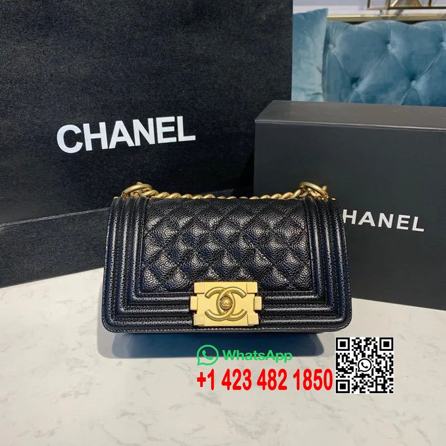 Geanta Baiat Matlasata Chanel 20cm Piele Caviar Feronerie Aurie Antica Toamna/iarna 2019 Colectia Act 1, Negru