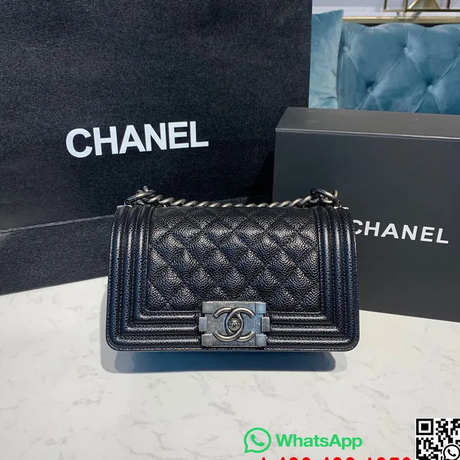 Borsa Da Ragazzo Trapuntata Chanel 20 Cm In Pelle Di Caviale Hardware Argento Antico Collezione Autunno/inverno 2019 Atto 1, Ner