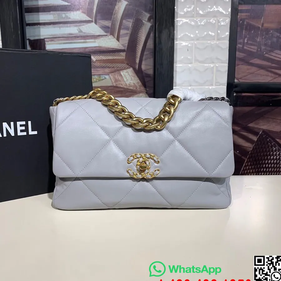 Chanel 19 Klopová Taška 30 Cm Kozia Koža Jeseň/zima 2019 Akt 1 Kolekcia, šedá