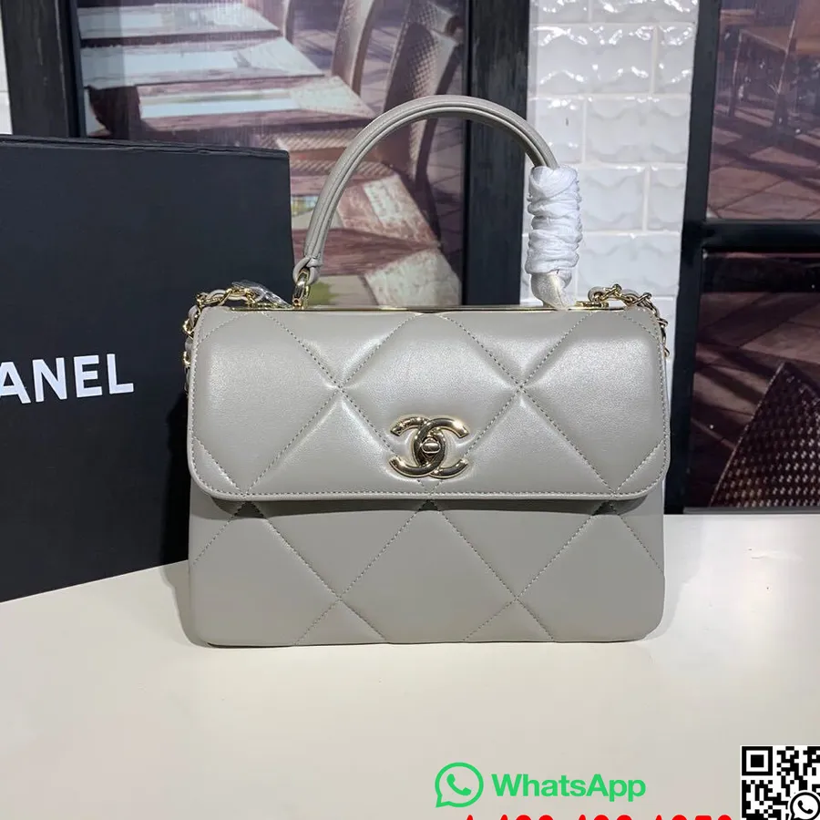 Chanel Trendy Cc Maxi Taška Na Hornú Rukoväť 25 Cm Jahňacia Koža Jesenná/zimná Kolekcia 1 2019, šedá